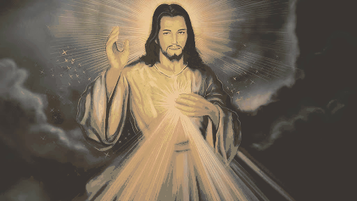 Jezus Miłosierny wśród chmur